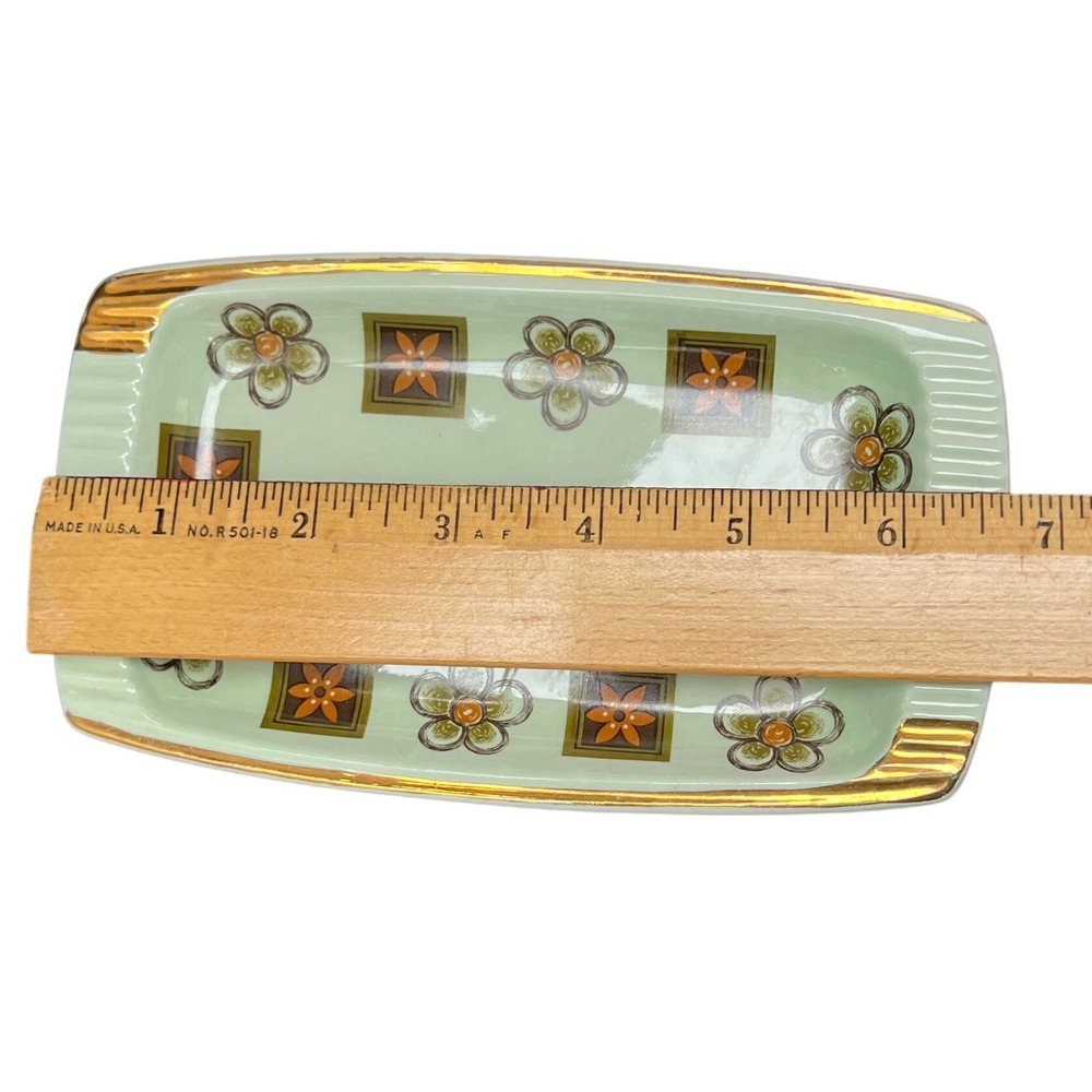 Vintage Royal Winton Grimwades Trinket Dish Sage Green Floral Gold Mid Century - Picture 5 of 6